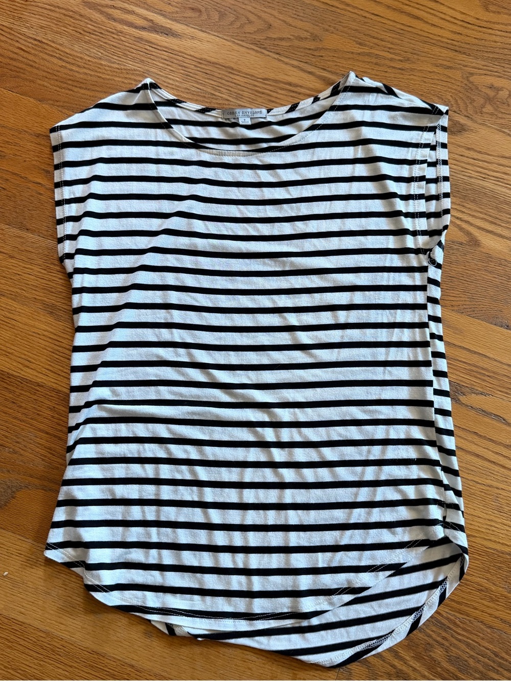 Green Envelope Black & White Striped Cap Sleeve Tee